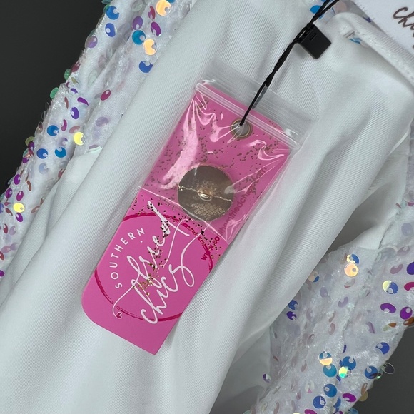 NWT Southern Fried Chics Goodbye Earl White Sequin Moto Jacket M - Picture 5 of 8